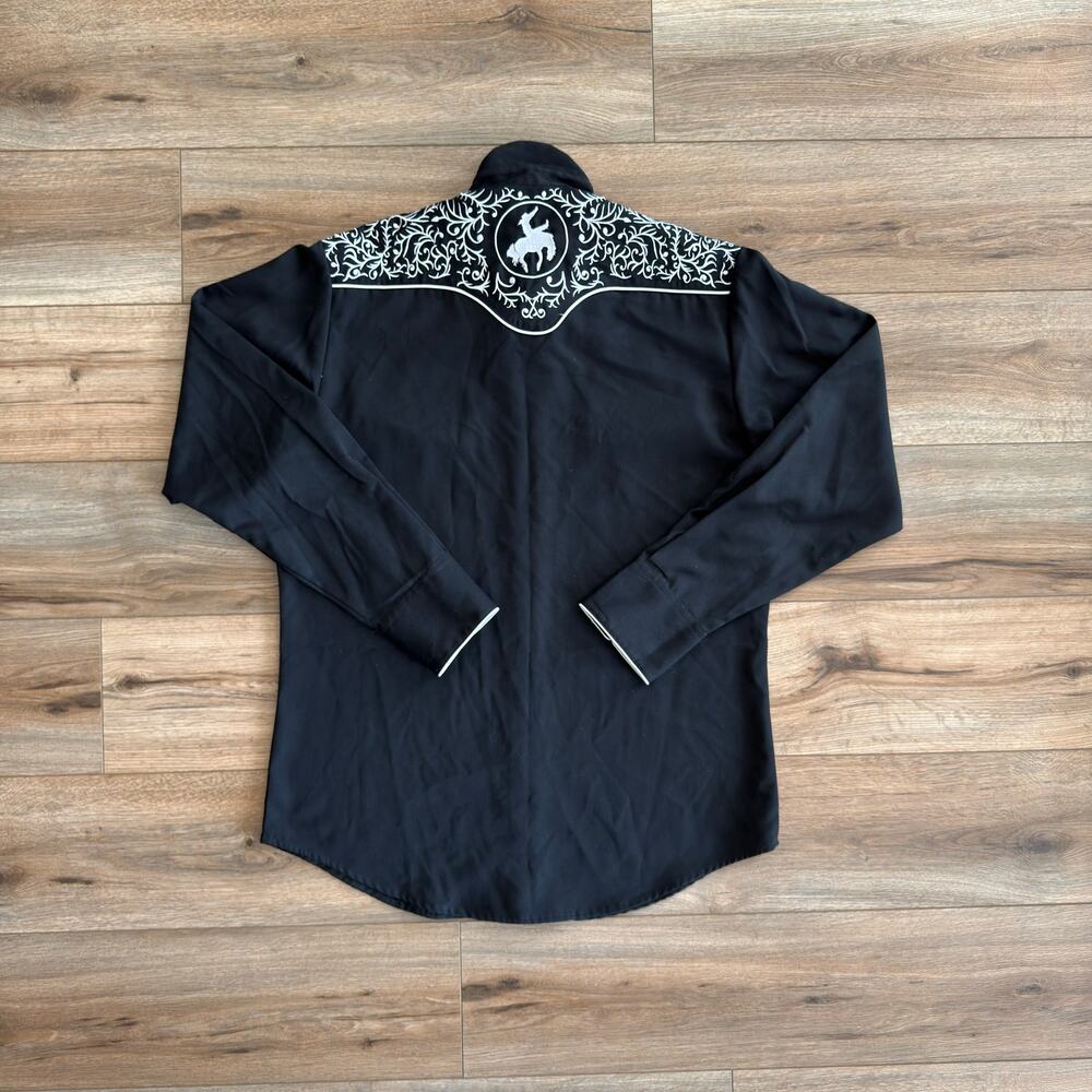 Vintage 1950s Roper Western Bucking Bronco Shirt Black Size L - Picture 9 of 10